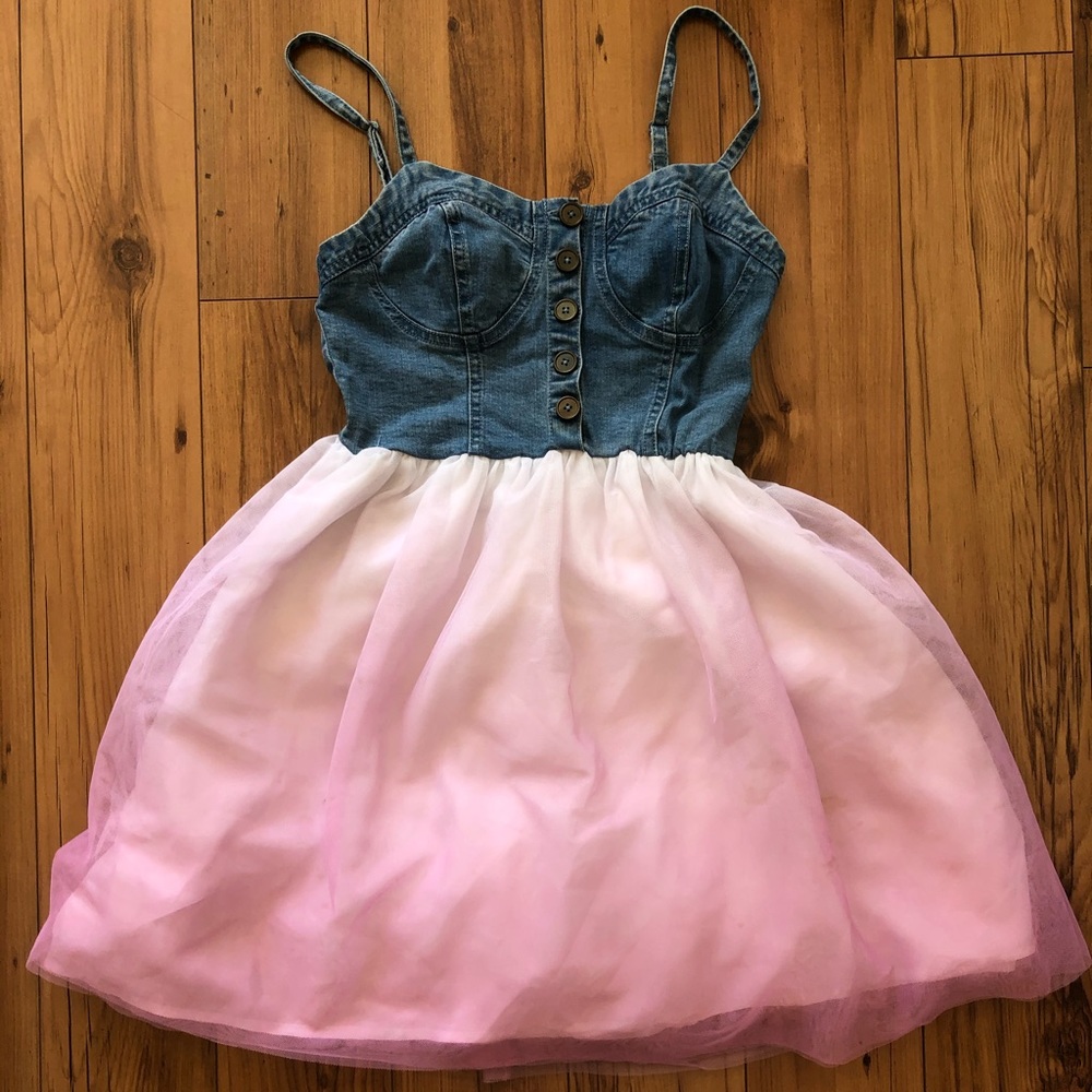 AS U WISH - Jean / Pink Tulle Puff dress- Size 3